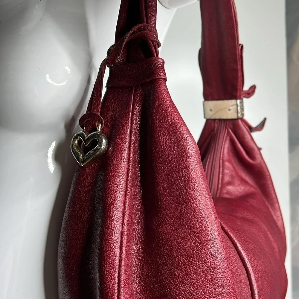 Brighton Burgundy Red Leather Hobo Zipper Shoulder Bag - Picture 4 of 11